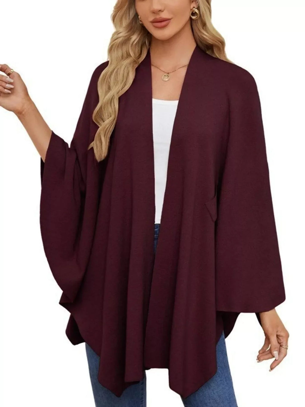 Solid Color Tie-Front Knit Cape