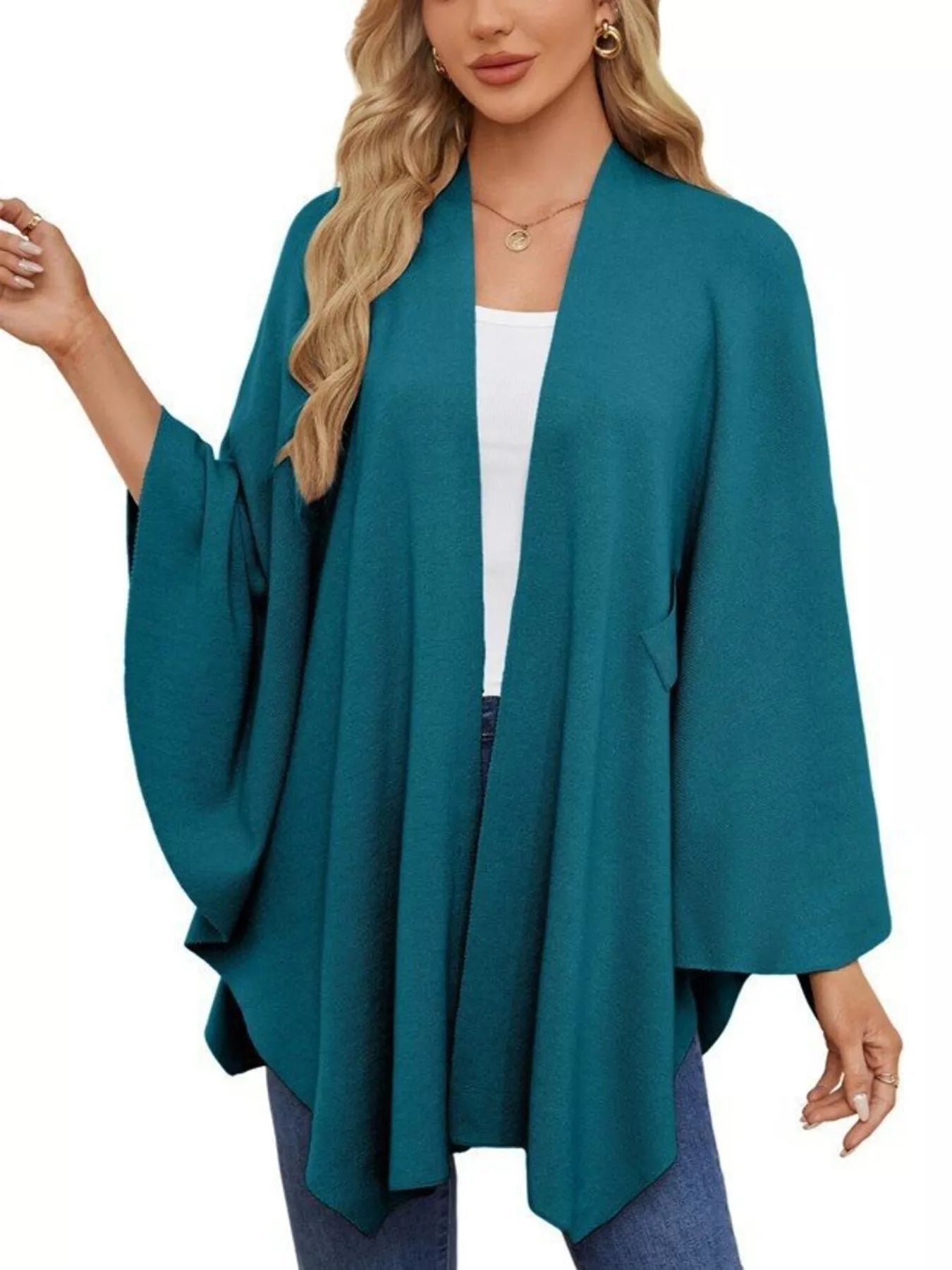 Solid Color Tie-Front Knit Cape