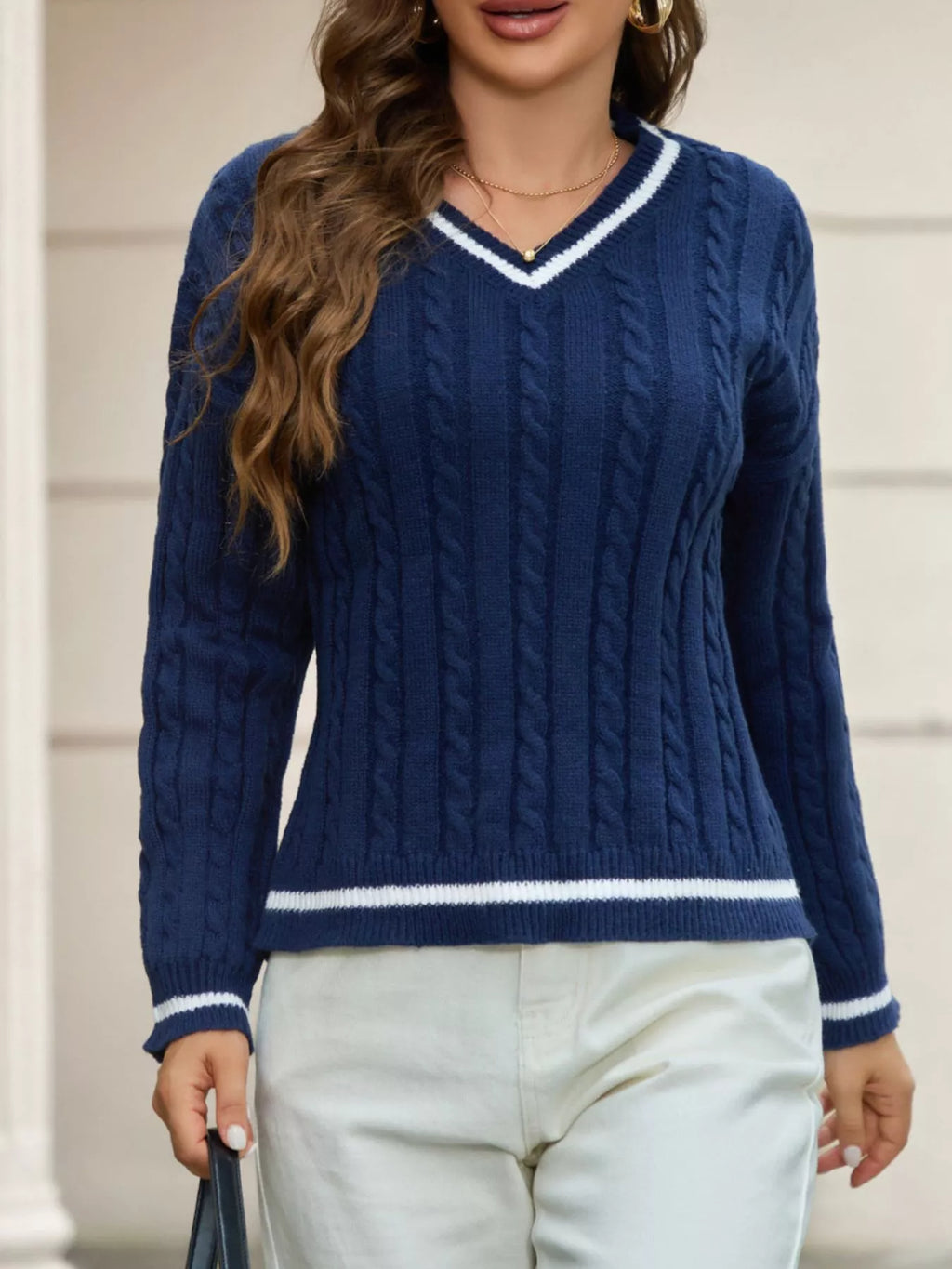 Classic Cable, Knit V-Neck Sweater