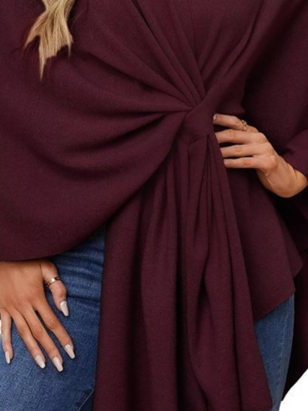 Solid Color Tie-Front Knit Cape