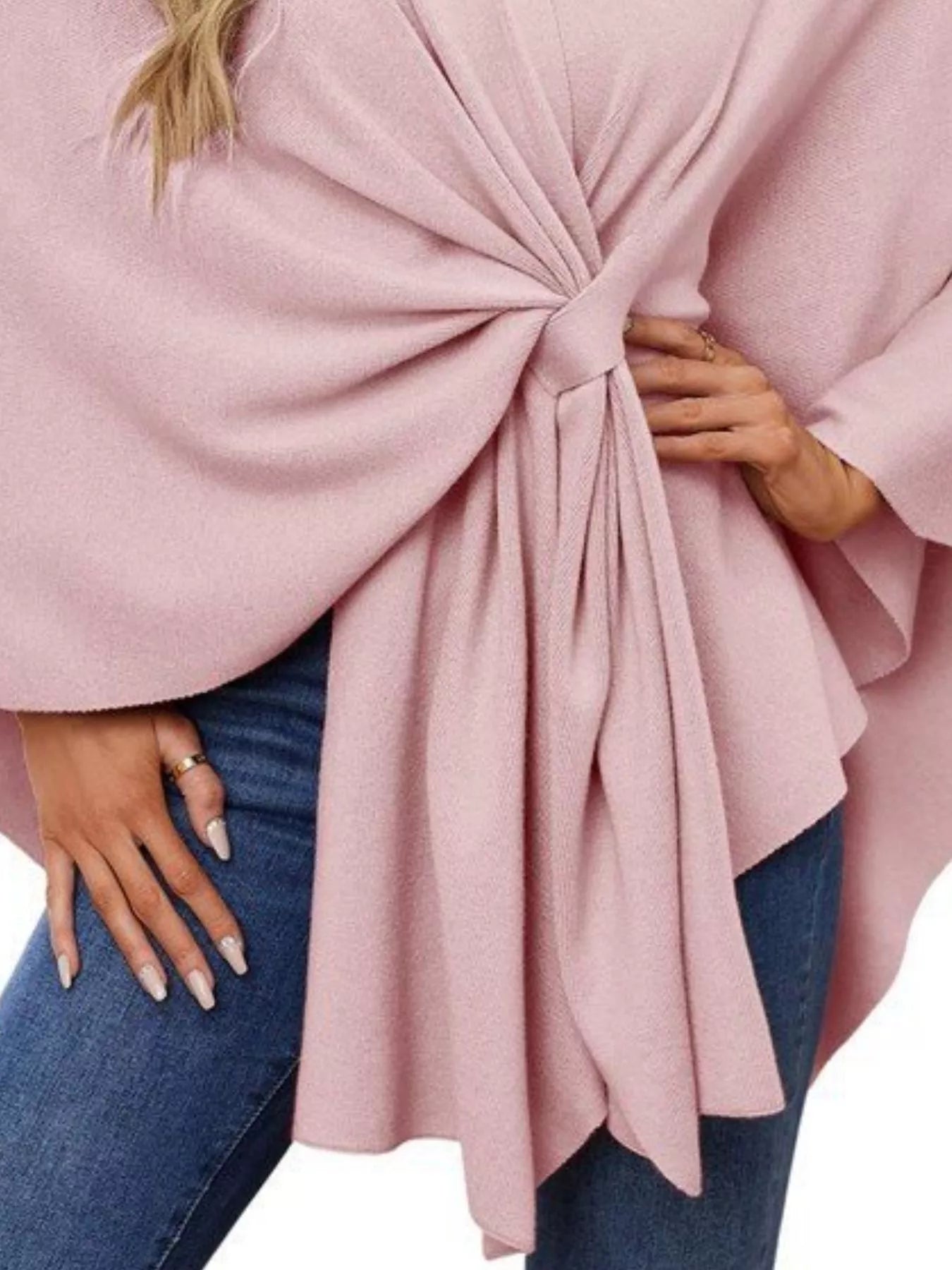 Solid Color Tie-Front Knit Cape