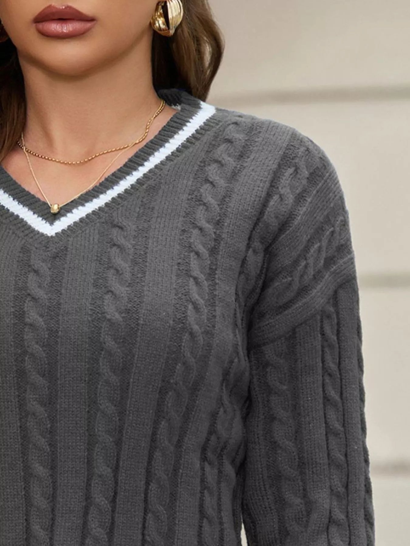 Classic Cable, Knit V-Neck Sweater