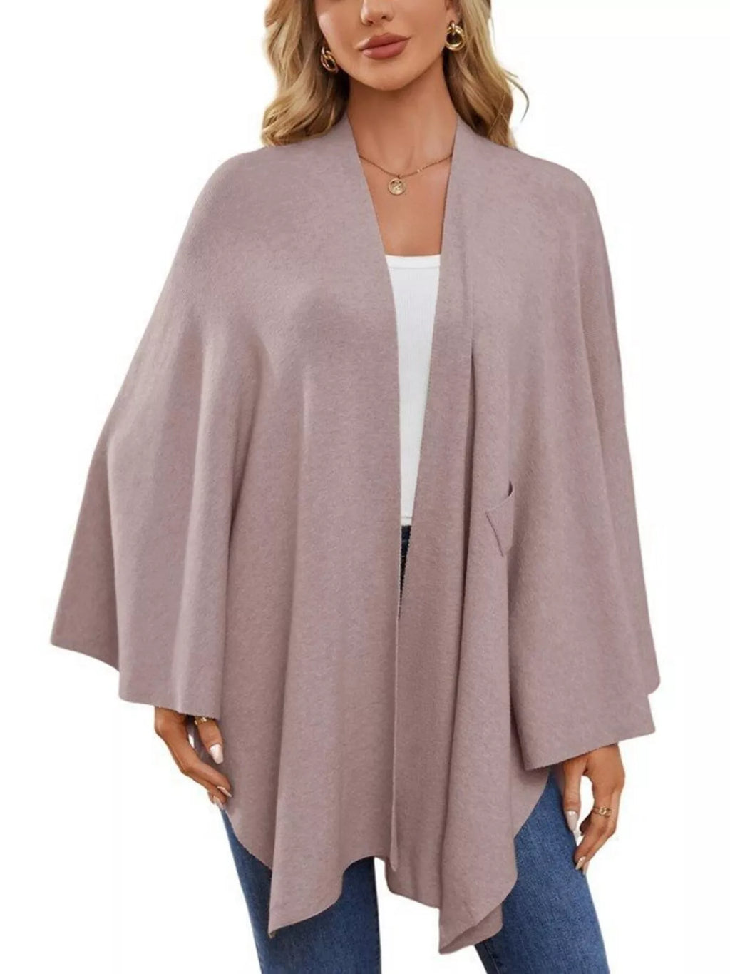 Solid Color Tie-Front Knit Cape