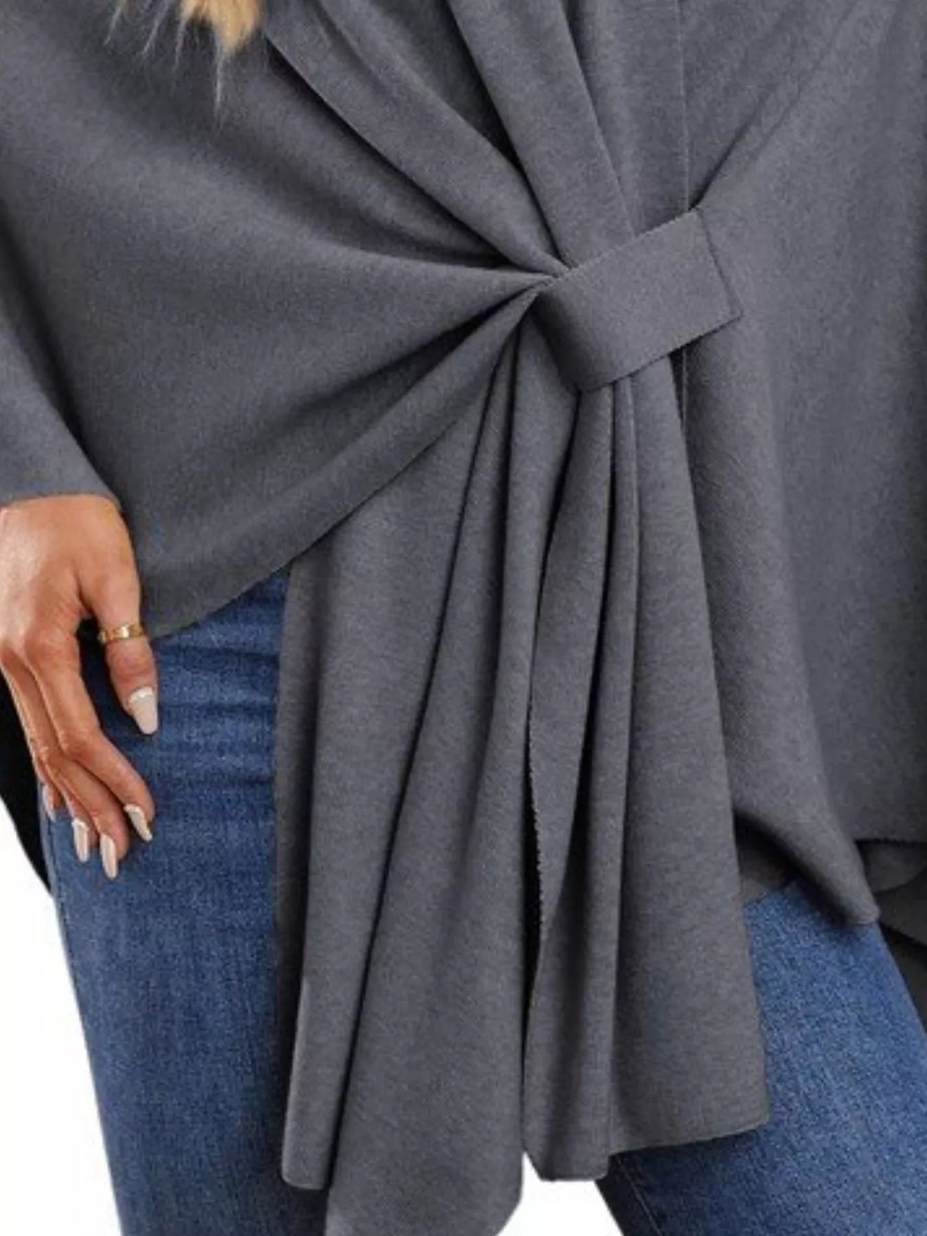 Solid Color Tie-Front Knit Cape