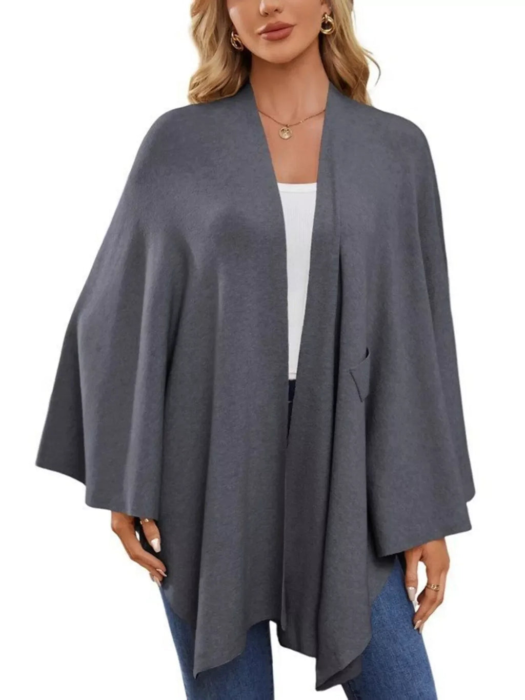 Solid Color Tie-Front Knit Cape