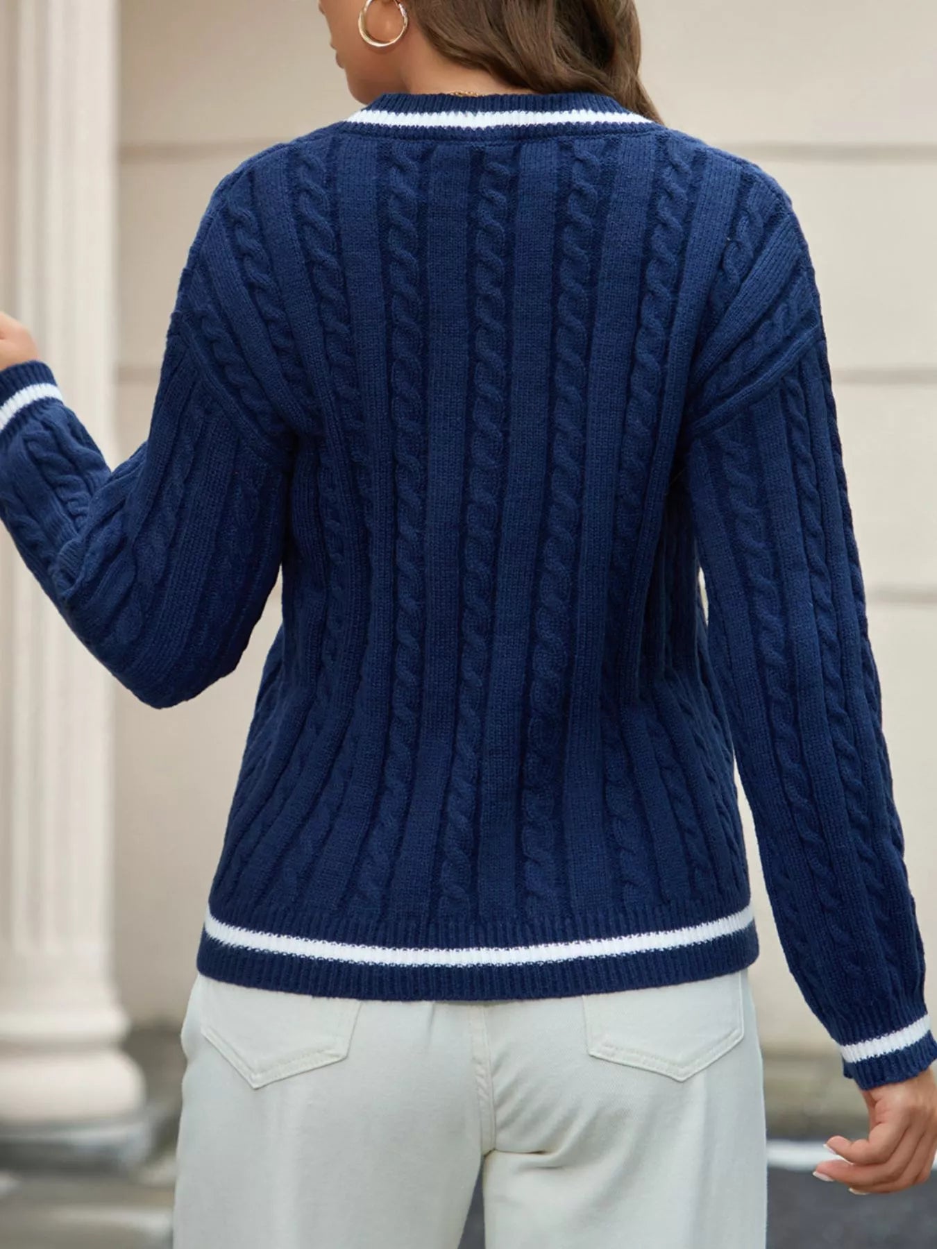 Classic Cable, Knit V-Neck Sweater