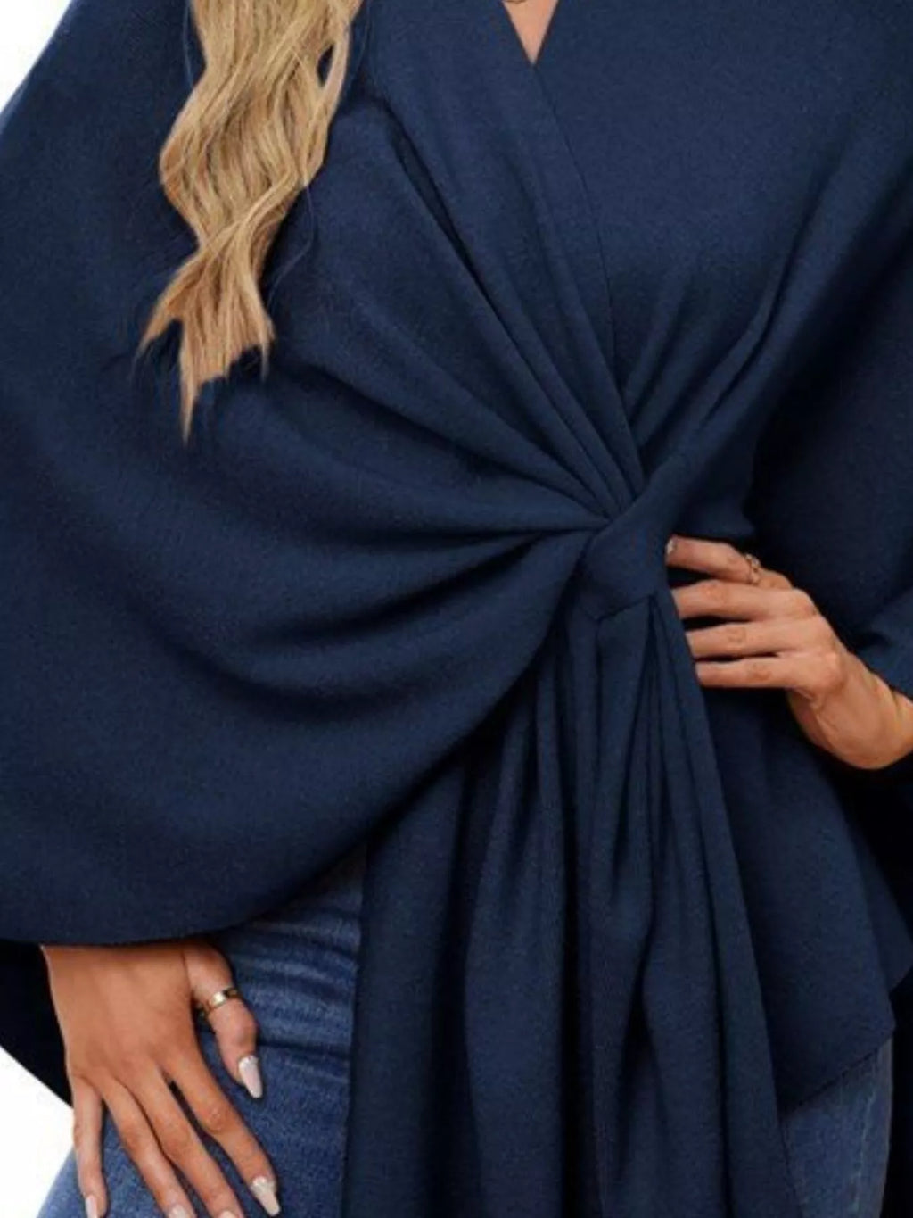 Solid Color Tie-Front Knit Cape