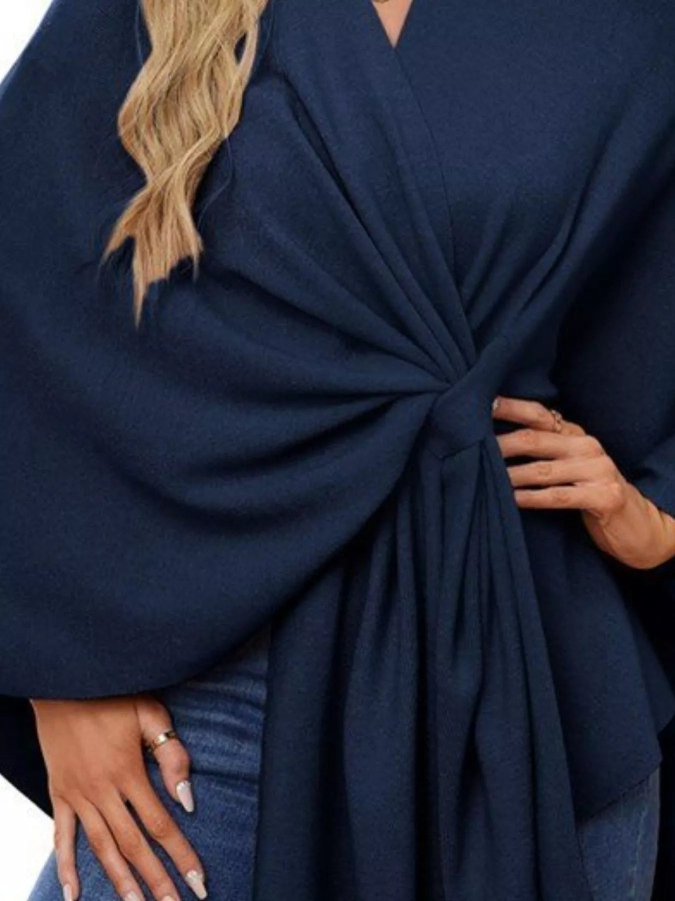 Solid Color Tie-Front Knit Cape