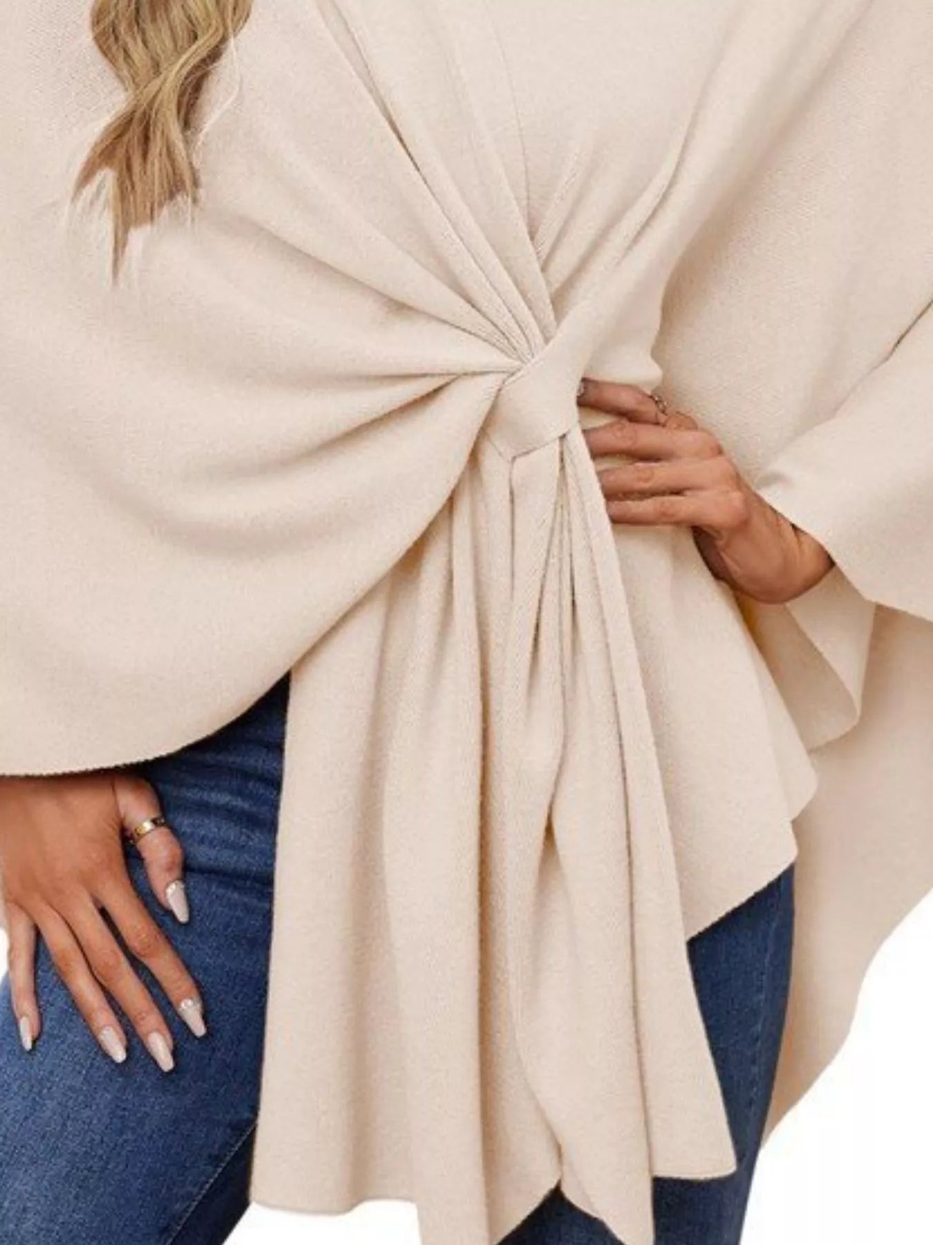 Solid Color Tie-Front Knit Cape
