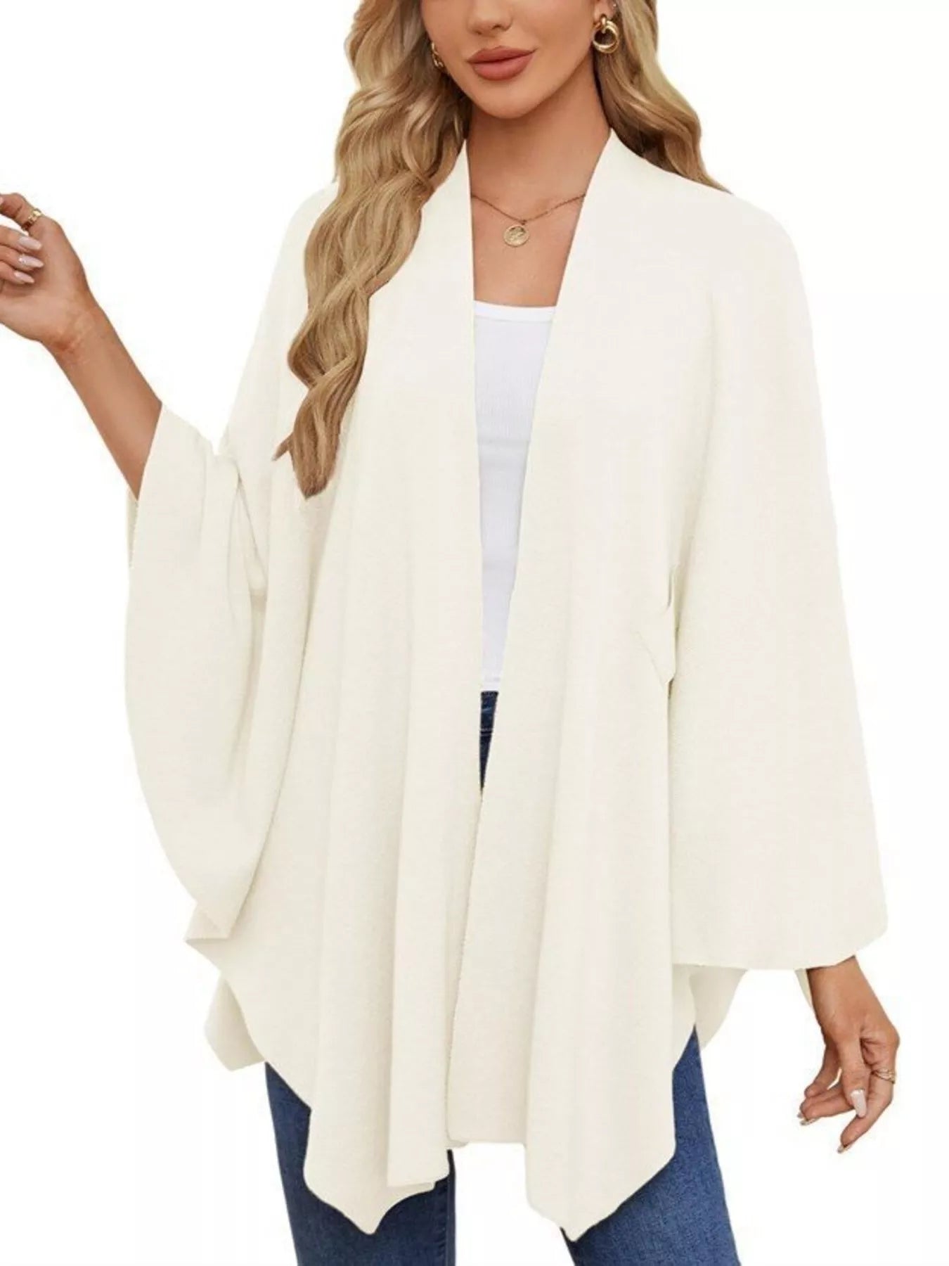 Solid Color Tie-Front Knit Cape