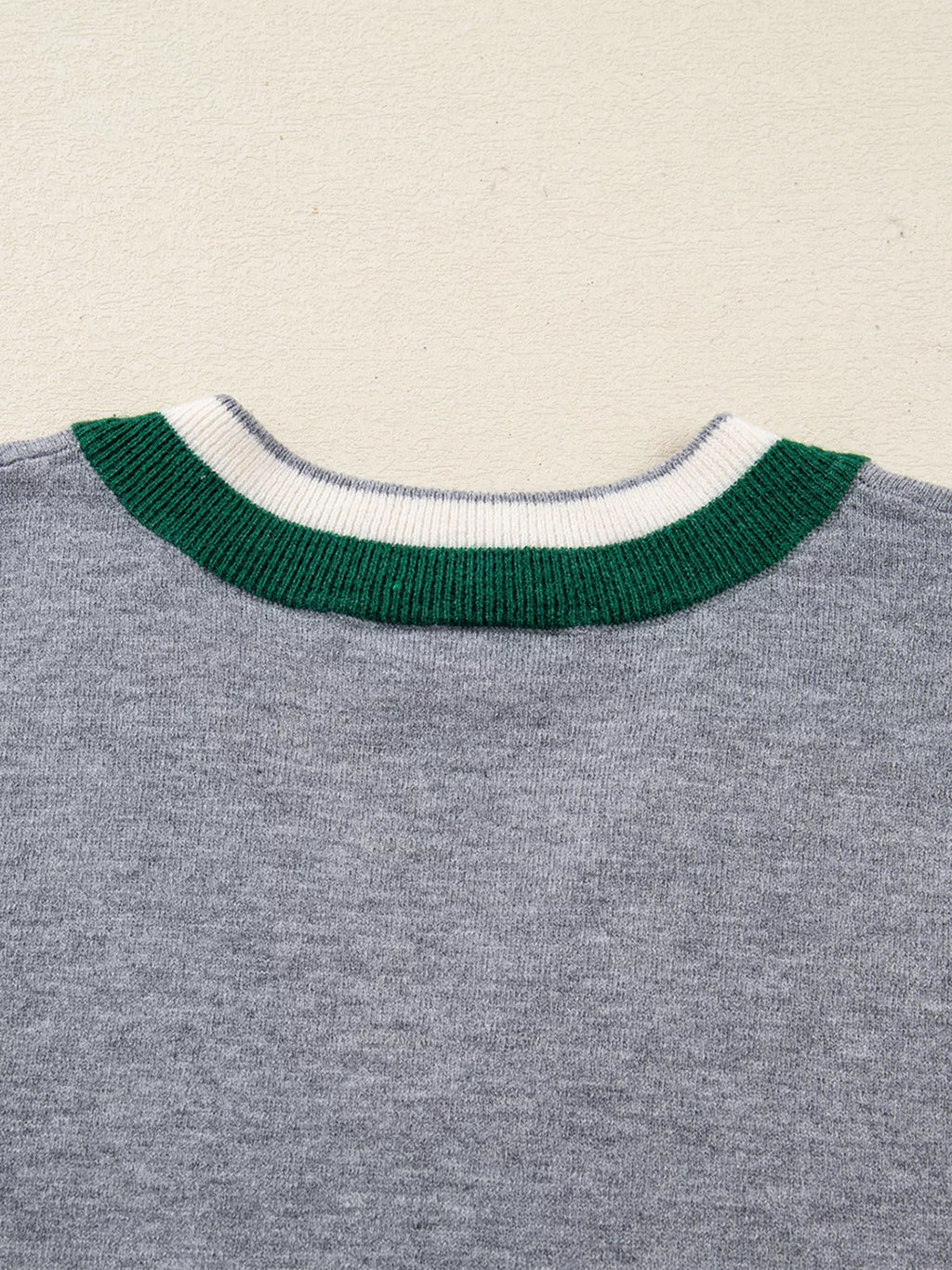 Contrast Striped Trim V-Neck Varsity Sweater