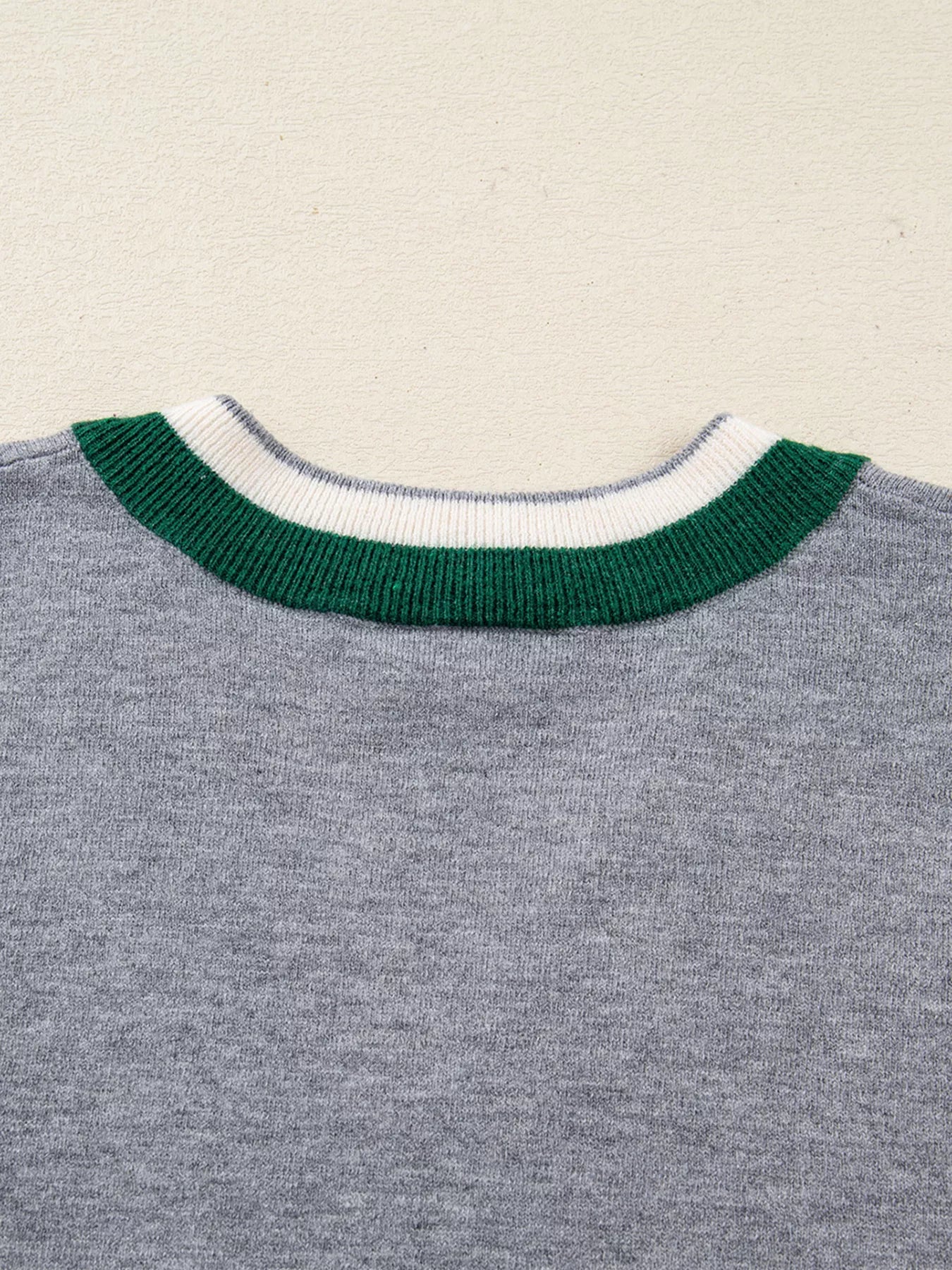 Contrast Striped Trim V-Neck Varsity Sweater