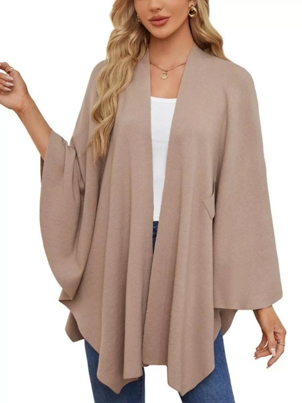 Solid Color Tie-Front Knit Cape
