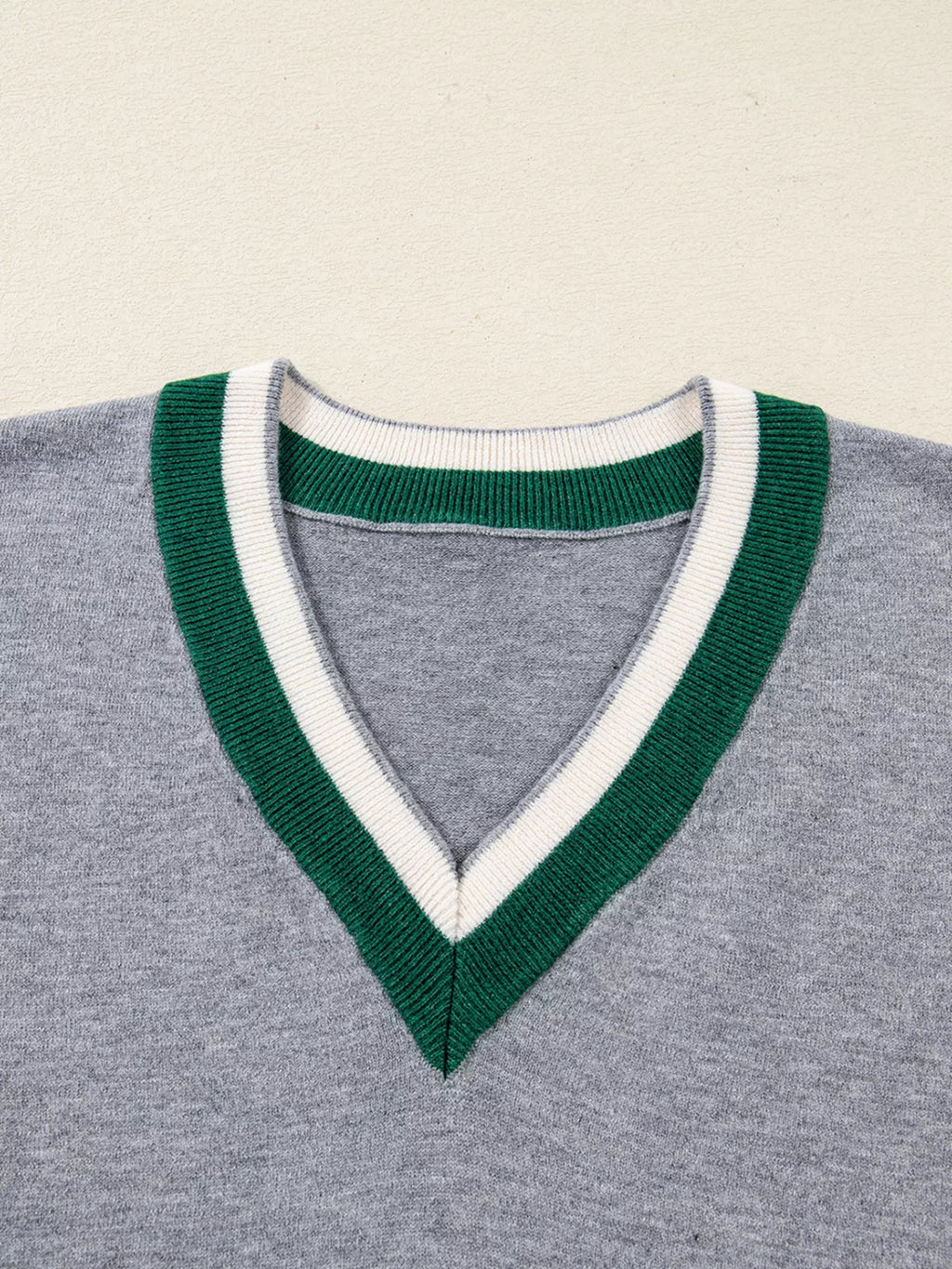 Contrast Striped Trim V-Neck Varsity Sweater