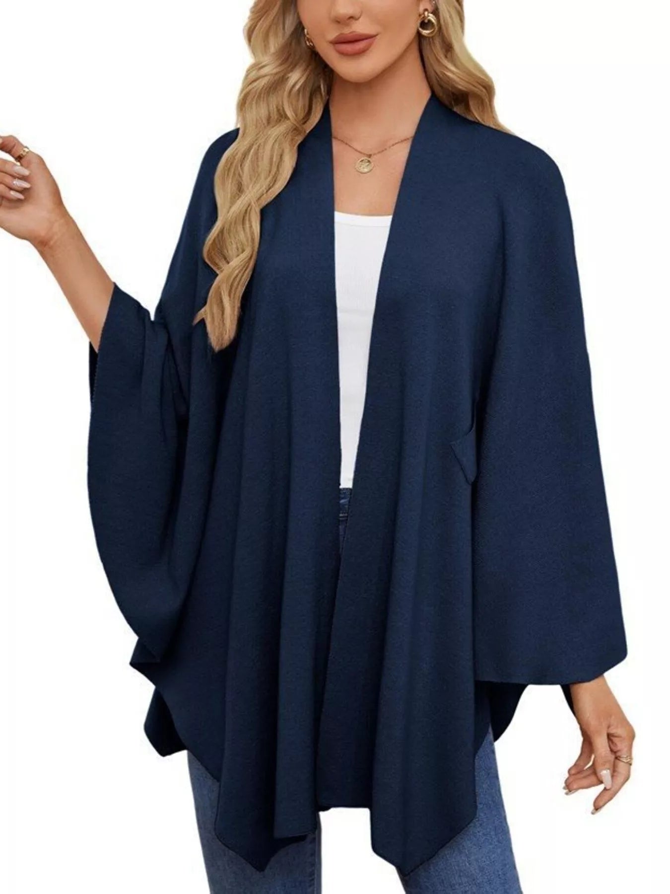 Solid Color Tie-Front Knit Cape