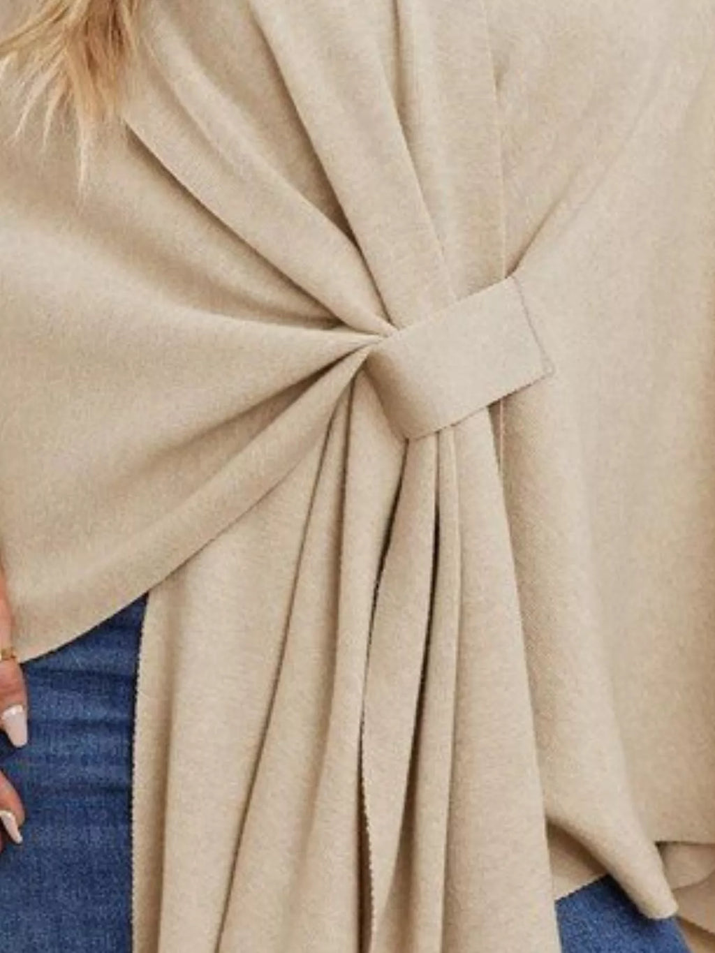 Solid Color Tie-Front Knit Cape