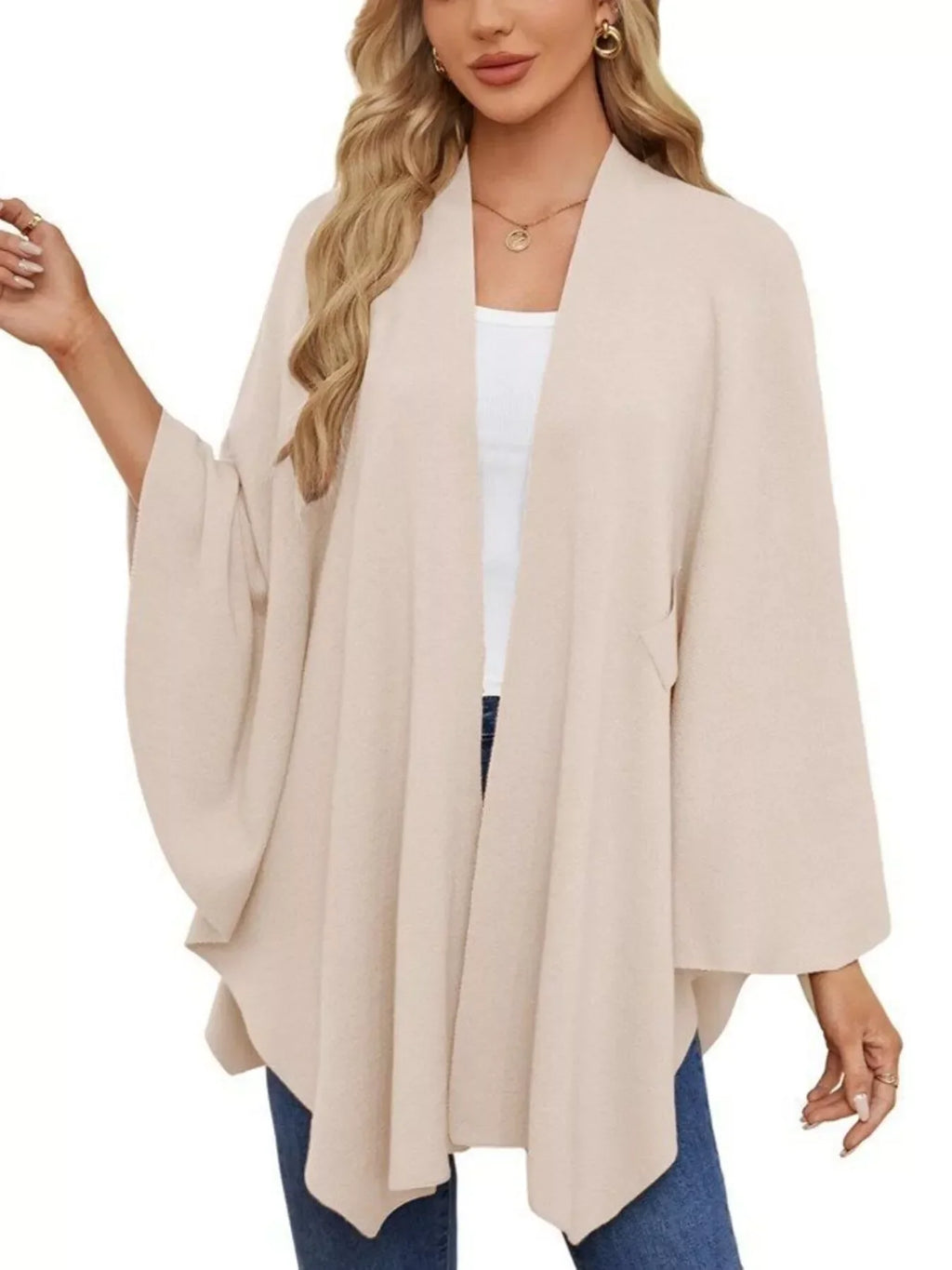 Solid Color Tie-Front Knit Cape