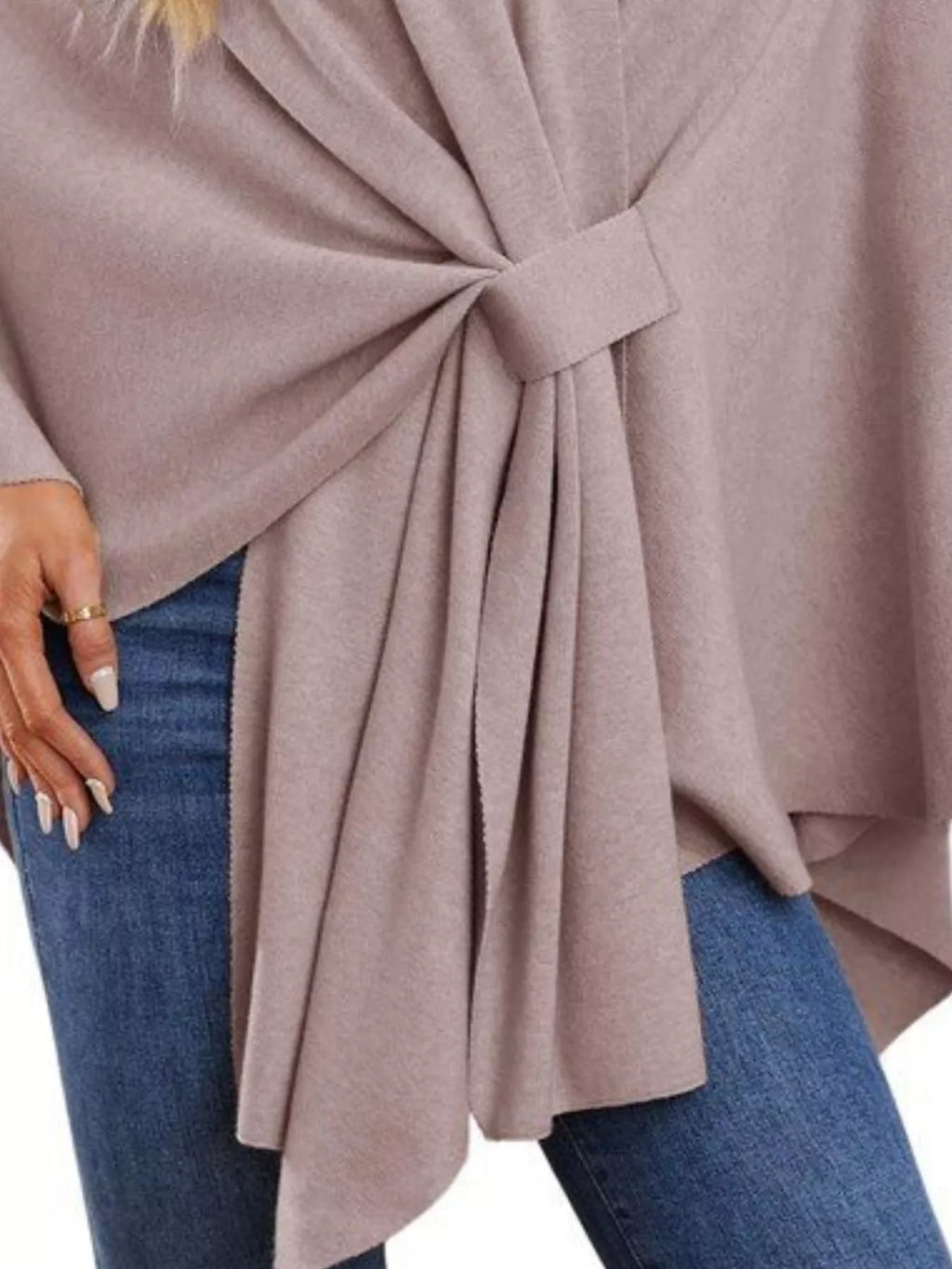 Solid Color Tie-Front Knit Cape