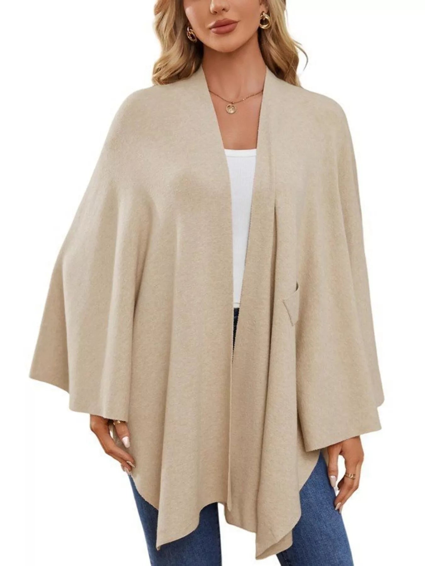 Solid Color Tie-Front Knit Cape