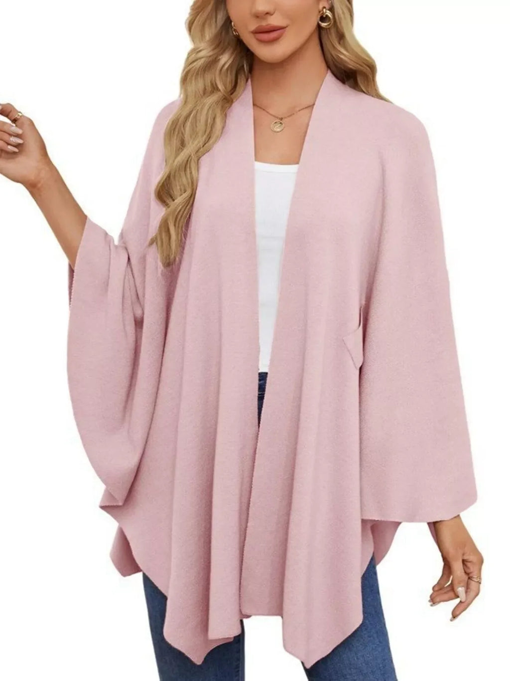 Solid Color Tie-Front Knit Cape